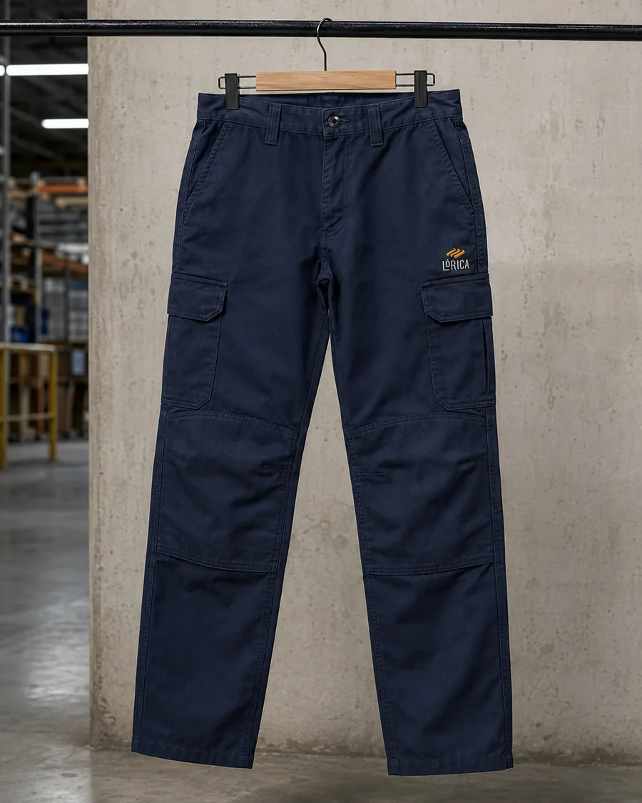 Calça de brim navy com bordado Lórica
