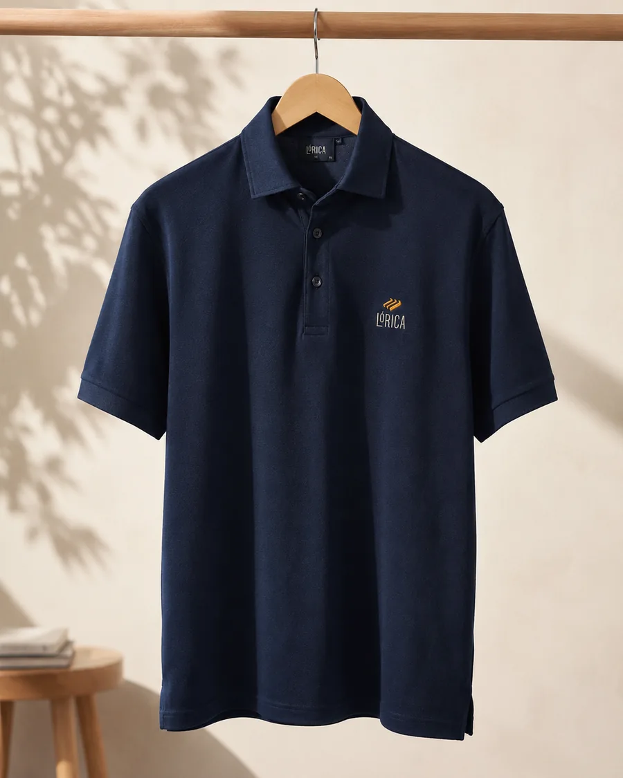 Camiseta gola de camisa navy com bordado Lórica