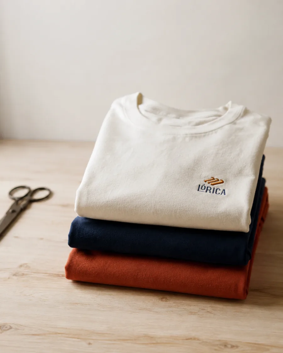 Camisetas gola redonda nas cores da marca com bordado Lórica