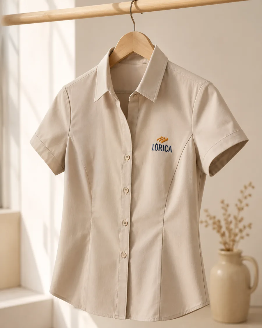 Camisete feminina bege com bordado Lórica