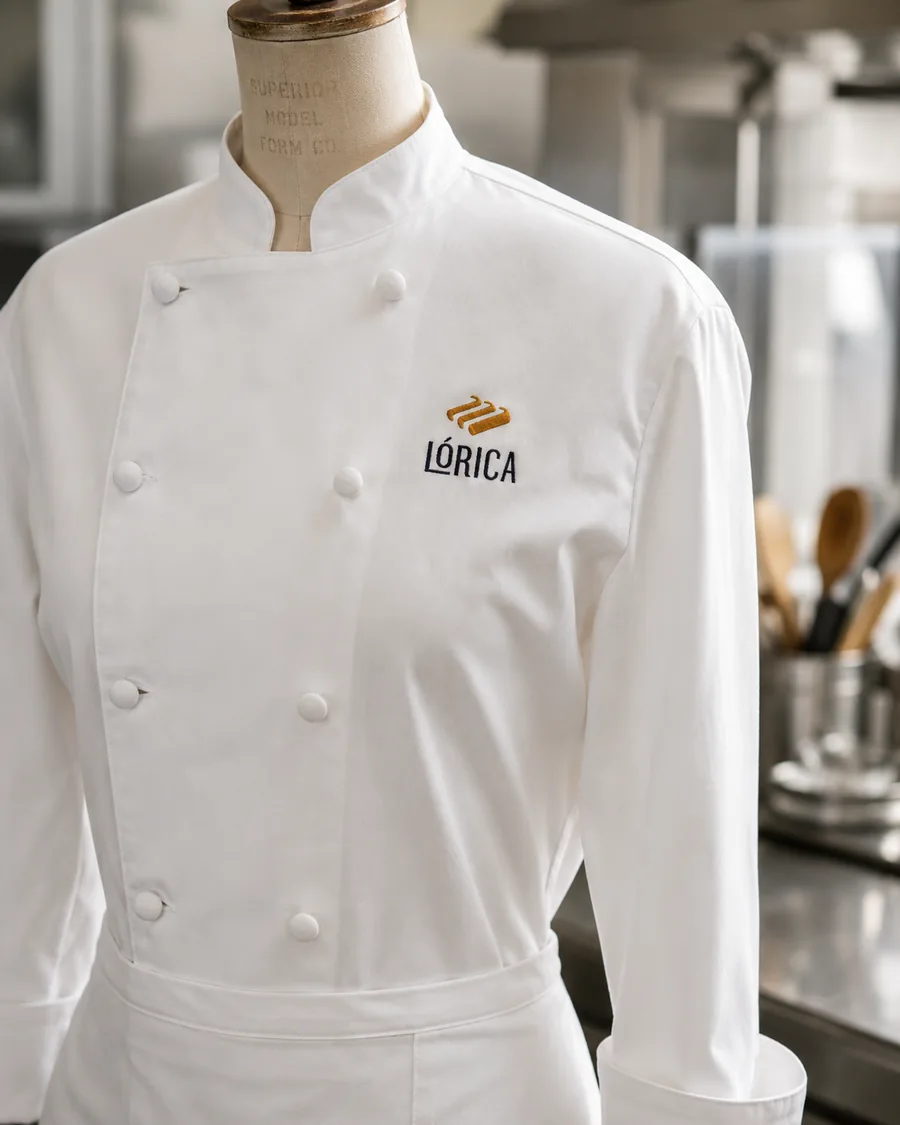 Dolmã de chef branco com bordado Lórica