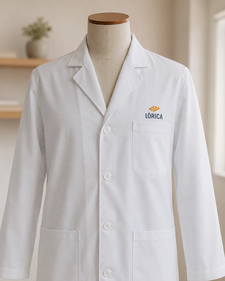 Jaleco masculino branco com bordado Lórica
