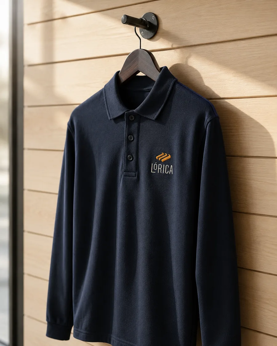 Polo manga longa navy com bordado Lórica