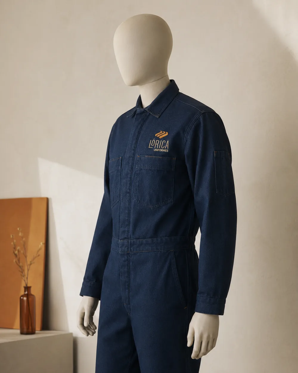 Macacão jeans de produção Lórica